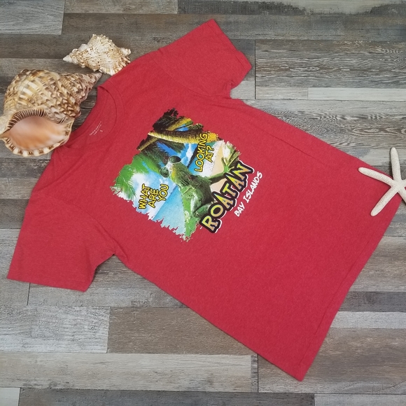 ROATAN Iguana Tropical Tee Shirt Sz S Red - Picture 2 of 4